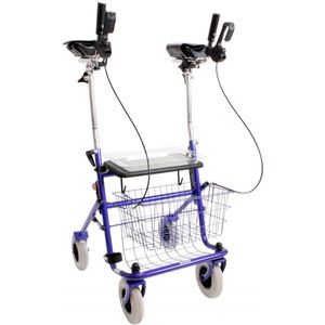 Premis - Klein volwassenen / kinder rollator - Zitbreedte 37 cm - Zithoogte 50 cm - max gebr. gew 100 kg - Verstelbare onderarmschalen- Metallic Blauw