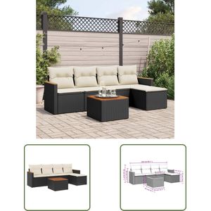 The Living Store Loungeset Zwart Tuinmeubel PE-Rattan - Modulair Design - Waterdichte Opbergruimte - Houten Tafelblad - Afneembare Hoezen