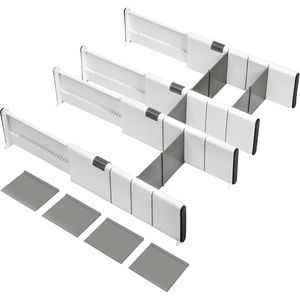 Set van 4 ladeverdelers keuken verstelbaar, 28-44 cm kunststof ladeverdelers hoog, lade-organizer systeem keuken voor dressoir, badkamer, slaapkamer (wit)