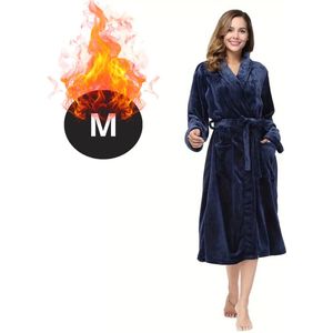 Nivard Badjas Dames - Fleece - Katoen - Badstof - Sauna - Hamam - Wafel - Bathrobe - Duster - Ochtendjas - Spa - Kimono - Donkerblauw M