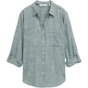 Tom Tailor Dames Blouse SLUB STRUCTURE regular fit Groen V Hals Volwassenen