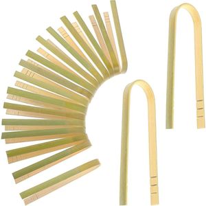 20 stuks kleine houten tang voor in de keuken - antislip grilltang Herbruikbare broodroostertang - toasttang met antislipgroef Houten keukentang voor salades, grillen en braden