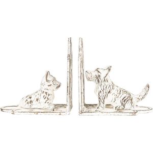 Clayre & Eef Boekensteunen Set van 2 15*7*15 cm Wit Ijzer Honden Boekenhouders Boekensteun