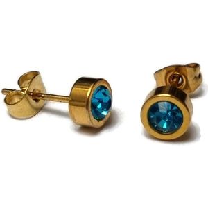 Aramat Jewels Oorbellen - Goudkleurige oorbellen met aqua blauw zirkonia 6mm - Roestvrij staal - Vrouwen - Volwassenen - [6mm]