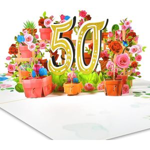 Pop-up Verjaardagskaart voor 50e Verjaardag - 3D Bloemen Wenskaart voor Vrouwen en Mannen