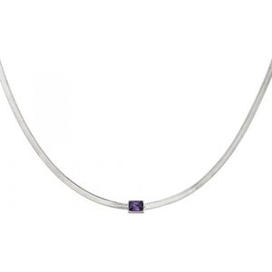 Ketting - Collier - Squared Beads - Zilverkleurig - Paars