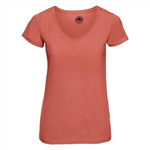 Basic V-hals t-shirt vintage washed koraal oranje voor dames - Dameskleding t-shirt oranje L (40/52)