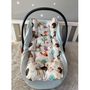 Jaju Baby - Kinderwagen Kussen - Biologisch Katoen Kussen - Antibacterieel Baby Kussen - Anti-Allergisch Baby Kussen - Woud Patroon - 74 x 31 cm