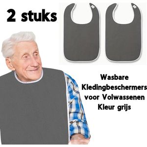 Allernieuwste.nl® SET 2 STUKS Badstof Slabber voor Volwassenen GRIJS - Slab voor Senioren - Ouderen Servet - Schort Gehandicapten - Kledingbeschermers - Grijs 2x %%