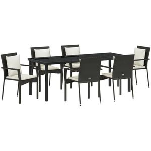 vidaXL - 7-delige - Tuindining - Set - met - Kussens - Zwart - Poly - Rattan