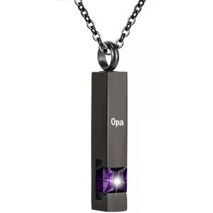 Luxe Ashanger | Met Ketting En Gravering | Opa | Assieraad | Zwart Met Paarse Steen | As Ketting | Gedenksieraad | Urn | Incl. As vuller