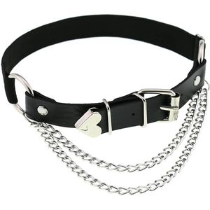 Kousenband - Beenband - Hartjes - Pride - Met zilveren ketting - Kunstleer - Zwart