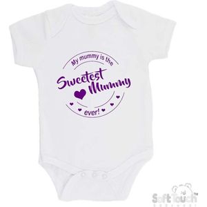 100% katoenen Romper ""My mummy is the sweetest mummy ever!"" Moederdag Meisjes Katoen Wit/paars Maat 56/62