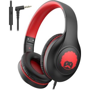 StayPowered Kinder Koptelefoon - Comfortabel en Duurzaam Ontwerp - HD Microfoon - Opvouwbaar Ontwerp - Rijke Stereo Bass - Verwikkelingvrij Nylon Kabel - Verstelbare Pasvorm - Universele 3,5 mm Jack - Zwart/Rood - Levering Sneller dan Aangegeven!