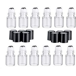 JGS Premium - Mini glazen roll-on flesjes - navulbaar - essentiële olie - lipgloss - 12 stuks