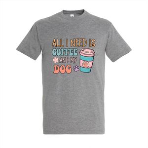 T-shirt All i need is coffee and my dog - Grey Melange T-shirt - Maat S - T-shirt met print - T-shirt dames