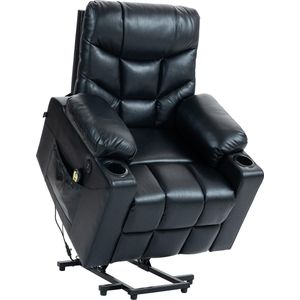 CLP Andover Fauteuil - sta op stoel elektrisch - TV-fauteuil met relaxfunctie - USB-poorten en bekerhouder - zwart Kunstleer