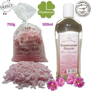 Marseille shampoo & douche gel 1x500ml | Zeepvlokken 750g | frisse rozengeur | Le Serail