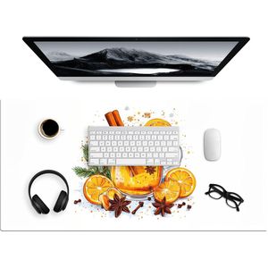 Bureau onderlegger 90x45 cm - Warm - Thee - Oranje - Kaneel - Muismat XXL - Bureau mat - Muismatten groot