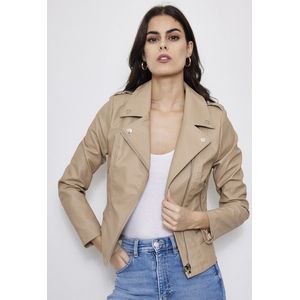 Bickerjacket, beige, Lederlook, maat M