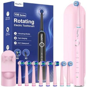 Draaibare elektrische tandenborstel voor volwassenen met 8 borstelkoppen en 5 modi voor optimaal poetsen