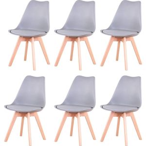 Roxana® Stoelen Eetkamer Met Zitkussens - Grijs - Set Van 6 - Eetkamerstoelen - Stoelen - Beukenhout Poten - Meubel