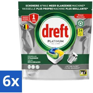 Dreft Platinum - All In One - Vaatwascapsules - Citroen - 34 Afwasbeurten - Voordeelverpakking - 6 stuks