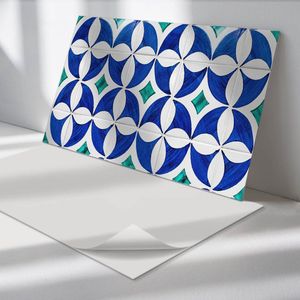 Wallfluent Vinyl Wandpaneel - Geometrische tegelpatronen Wandpaneel PVC - 100 cm x 50 cm - Blauw Vinyl Wandpaneel - Set van 1 - Rechthoekig Wandbekleding Vinyl - Texturen Wandpaneel - Zelfklevend Wandpaneel - Wandpaneel Keuken en Badkamer