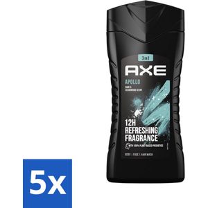 5 x Axe 3-in-1 Douchegel Apollo 250 ml - Deodorant - Langdurige Geur - Fris - Verzorging