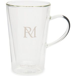 Riviera Maison Theeglas Gouden rand Transparant - Monogram Dubbelwandig glas met oor - Glas - 340ml