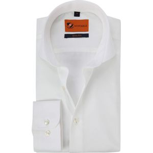 Suitable - Overhemd Strijkvrij Ecru - Heren - Maat 42 - Slim-fit