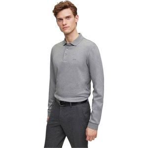 BOSS Pado regular fit polo lange mouw - jersey - middengrijs - Maat: L