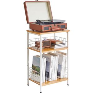 Platenspeler Meubel – Stand Platenspelerstandaard Met Vinyl Opbergvakken - Rustieke Platenopbergkasthouder - Draaitafelstandaard – 3 Laags Bijzettafel - 40 × 29 × 62,5 cm