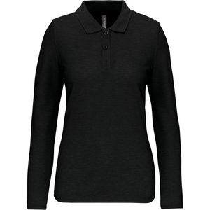 Polo Dames XS WK. Designed To Work Kraag met knopen Lange mouw Black 65% Polyester, 35% Katoen