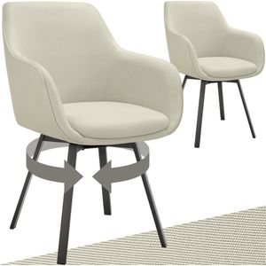 tectake® Draaibare eetkamerstoel Alicon - Gestoffeerd - Stijl en comfort in één - Eetkamerstoel - Bureaustoel - Woonkamerstoel - Fauteuil - Set van 2 - Beige