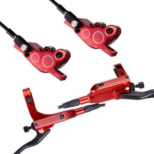 Retadou - Hydraulische schijfremset, 4 zuigers fiets hydraulische schijfrem, hydraulische rem fiets van aluminiumlegering, schijfremset voor en Hi - Kleur: rood
