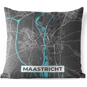 Tuinkussen - Plattegrond - Maastricht - Grijs - Blauw - 40x40 cm - Weerbestendig - Stadskaart