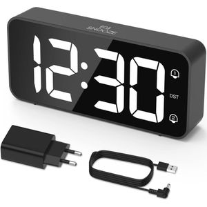 Digitale LED Wekker met Dubbel Alarm en Snooze Functie, 8 Alarmtonen en USB Oplaadpoort