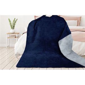 Luxe Katoenen Plaid Glamour 150x200cm - Dubbelzijdig Blauw/Grijs