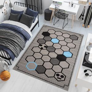 Tapiso Patras Vloerkleed Grijs Blauw Zwart Jeugdkamer Kinderkamer Kleed Tapijt Maat- 200x300