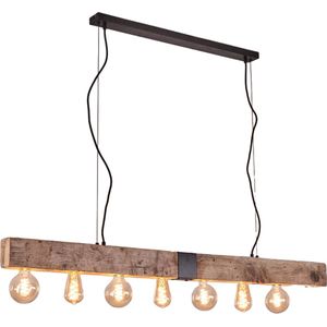 Deveal Hanglamp Hout 8 lichtbronnen, Natuurlijke kleur hout/metaal in lichtbruin/zwart, rechthoekige vintage hanglamp in industriële stijl, 8 lampen, 8 x E27, hoogte max. 120 cm, zonder lampen