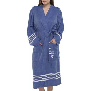 Hamam Badjas Krem Sultan Royal Blue - XS - unisex - hotelkwaliteit - sauna badjas - luxe badjas - dunne zomer badjas - ochtendjas