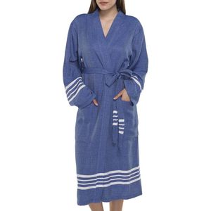 Lalay - hamam badjas Krem Sultan - royal blue - XS - dames heren badjas - sauna badjas - dunne badjas - 100% gekamd katoen