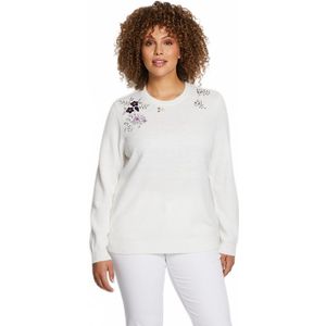 Zachte effen geborduurde trui met ronde hals, lange mouwen