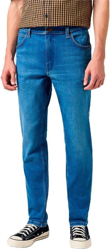 Wrangler - River Tapered Jeans - Blauw - Free to Stretch - Vijfzakkenontwerp