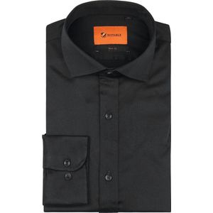 Suitable - Satin Overhemd Zwart - Heren - Maat 39 - Slim-fit