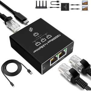 Equivera 1-3 Gigabit Ethernet Splitter - 1000 Mbps - USB-C Stroom