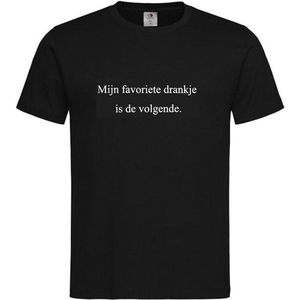T-shirt Unisex Volwassenen Grappig Tekst ""Mijn favoriete drankje is de volgende."" Op Voorkant | korte mouw | Zwart/wit | maat S