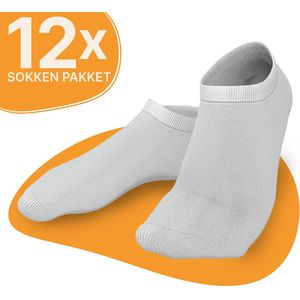 VOLQU® - SEN - 12 Paar - Premium Katoen Enkelsokken - Sneaker Sokken - Maat 39 42 - Sneakersokken Heren Dames - Sportsokken Heren - Sportsokken Dames - Wit