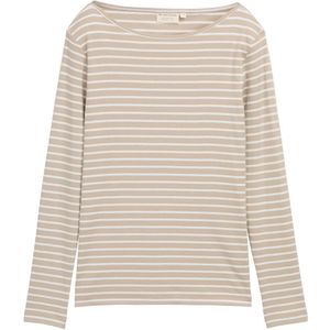 TOM TAILOR - Shirt - Donkerbeige/Wit - Lange Mouw - Gestreept